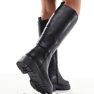 ASOS London Rebel Wide Fit Olivia chunky knee boots in black